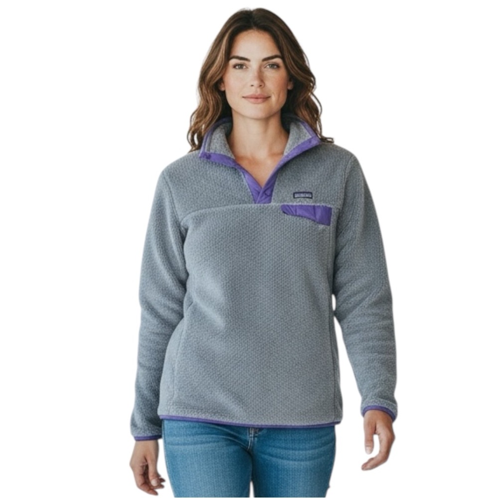 PATAGONIA Fleece Pullover in Gray w/ Purple Accents Size Small - Picture 2 of 13